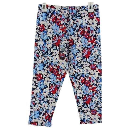No Boundaries Womens M Floral Print Leggings Red Blue White Stretch Capri - Picture 1 of 6
